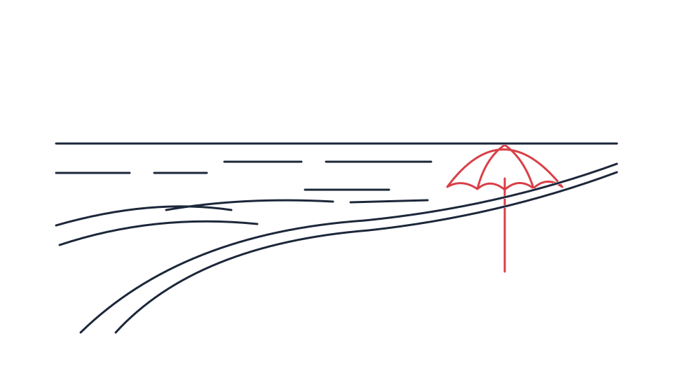 Beach drawing tutorial: a shoreline, waves and umbrella in 6 steps — step 4: Set an umbrella on dry sand
