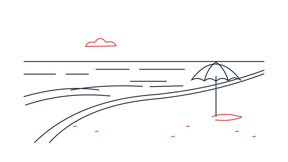 Beach drawing tutorial: a shoreline, waves and umbrella in 6 steps — step 5: Suggest sand and one shadow