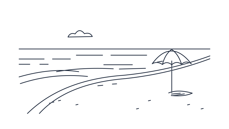 Beach drawing tutorial: a shoreline, waves and umbrella in 6 steps — step 6: Clean the open spaces
