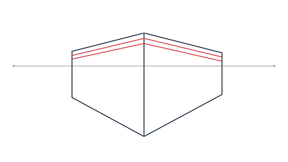 Drawing buildings tutorial: a simple two-point perspective sketch — step 4: Add a shallow roof edge