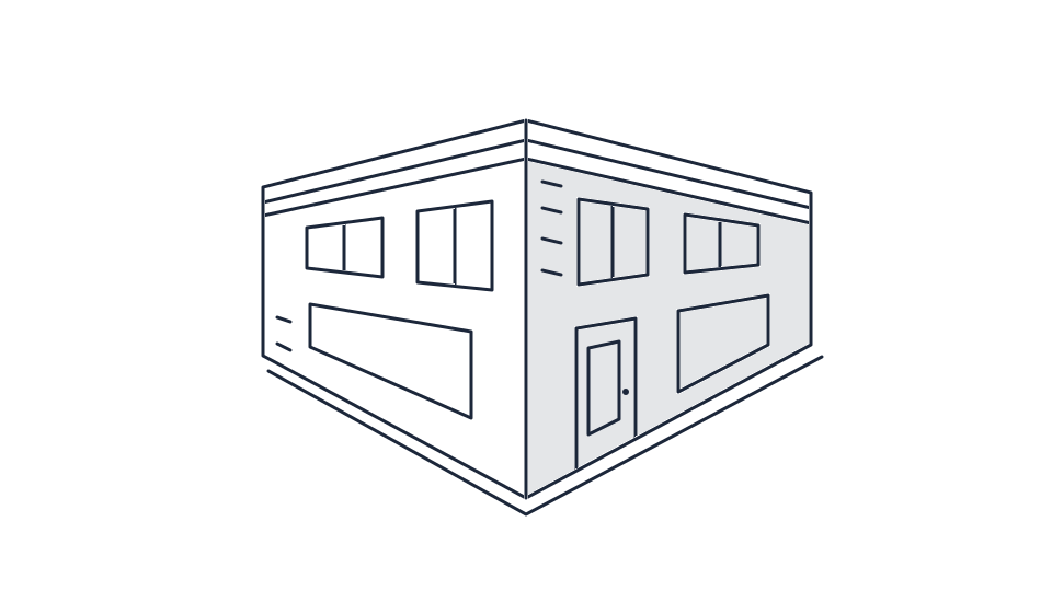 Drawing buildings tutorial: a simple two-point perspective sketch — step 6: Clean the structure and add one shadow group