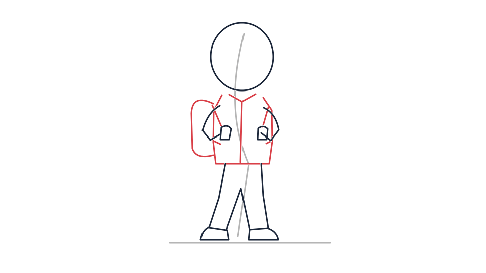 Drawing character tutorial: create a simple full-body explorer — step 4: Dress the body with large clothing shapes
