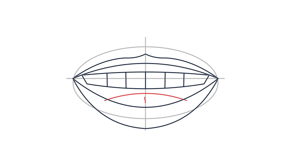 Open mouth drawing tutorial: lips, teeth and tongue in 6 steps — step 5: Locate the tongue inside the cavity