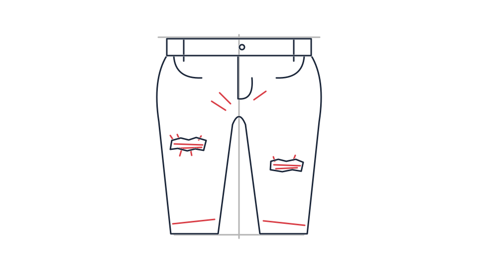 Ripped jeans drawing tutorial: folds, tears and denim in 6 steps — step 5: Suggest fraying and denim folds